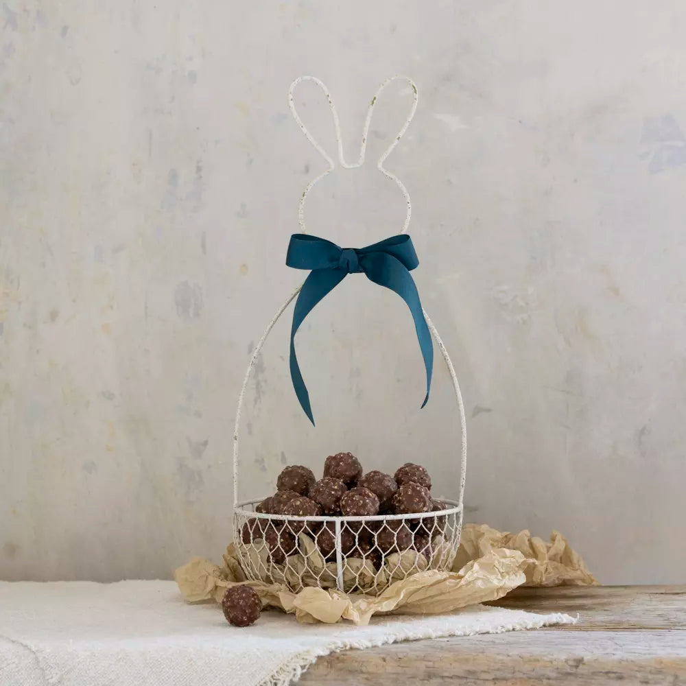 Easter Bunny Wire Basket | Antique White Egg Holder