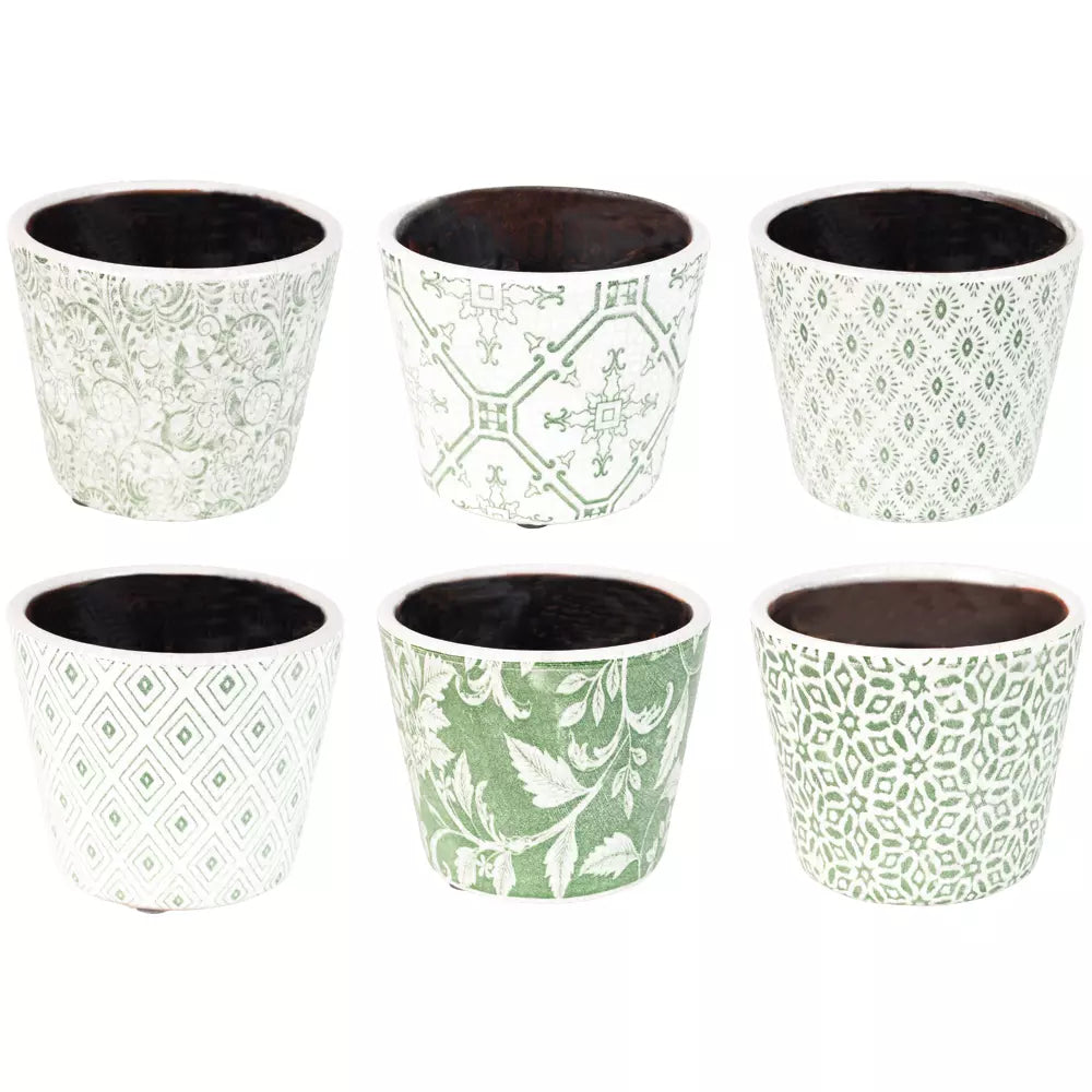 Handcrafted Terracotta Herb Pots | Vintage Green Glazed Planters (14cm)