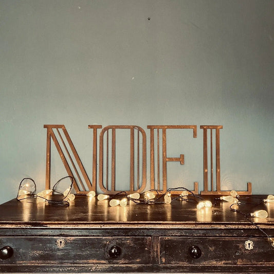 Christmas Mantle Fireplace Decoration NOEL In Rustic Rusted Art Deco Letters