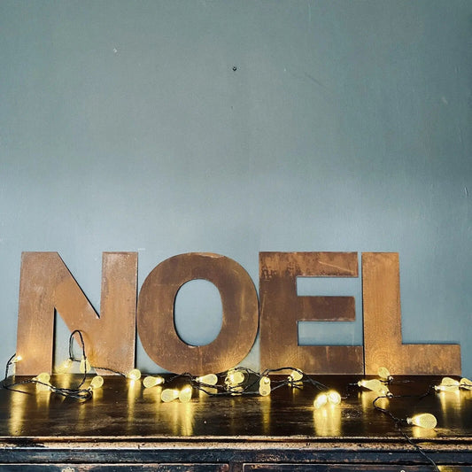 NOEL Christmas Mantle Decoration / Rusty 12" Tall Fat Font Metal Letters