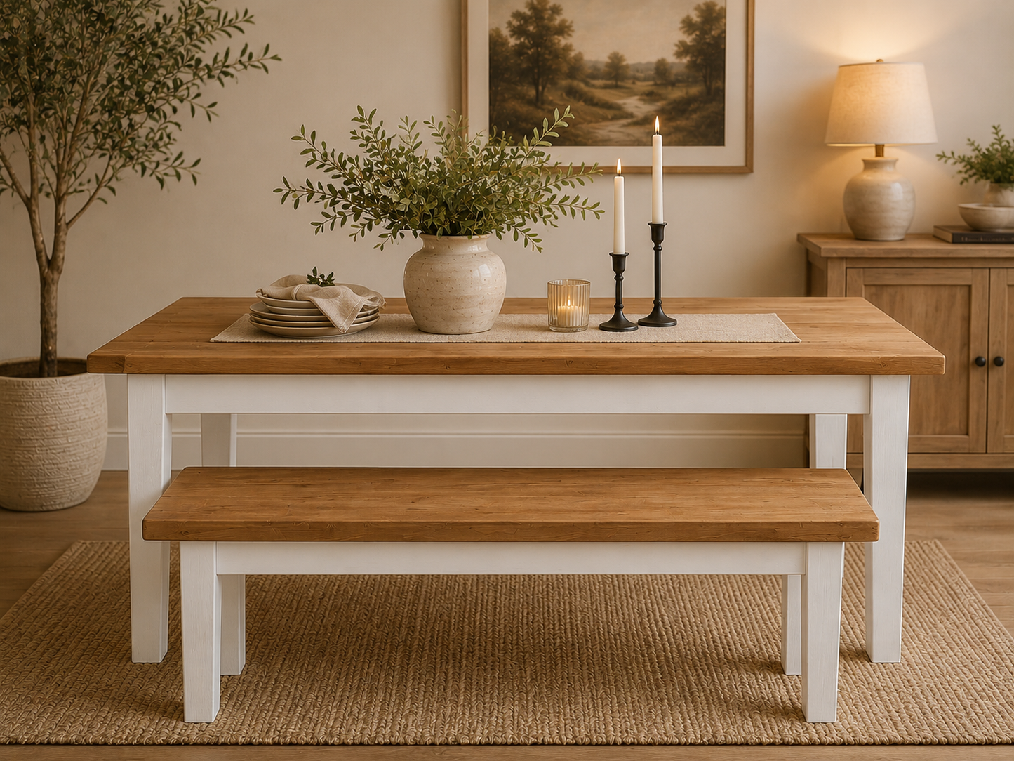 Hand Crafted Farmhouse Dining Table and Bench