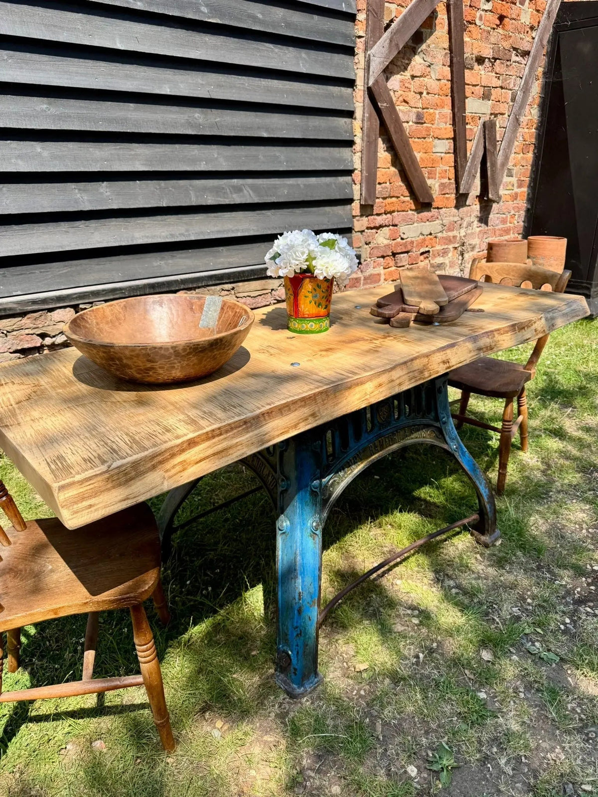 Rustic Industrial Table with Bamford Base & Solid Ash Top – Kitchen Island Desk