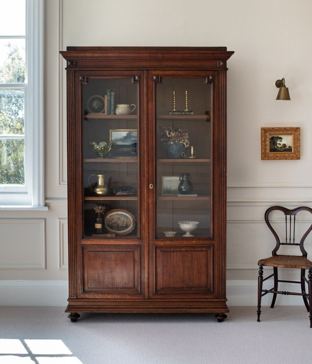 Late-19th Century Oak Glazed Armoire with Reeded Pilasters