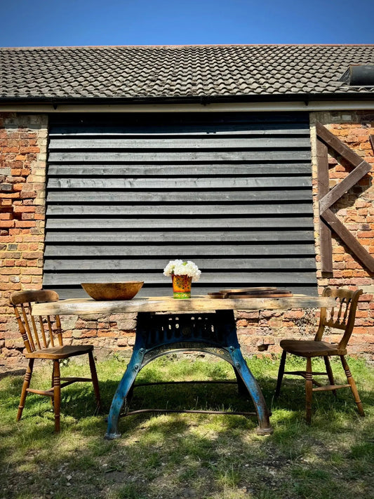 Rustic Industrial Table with Bamford Base & Solid Ash Top – Kitchen Island Desk