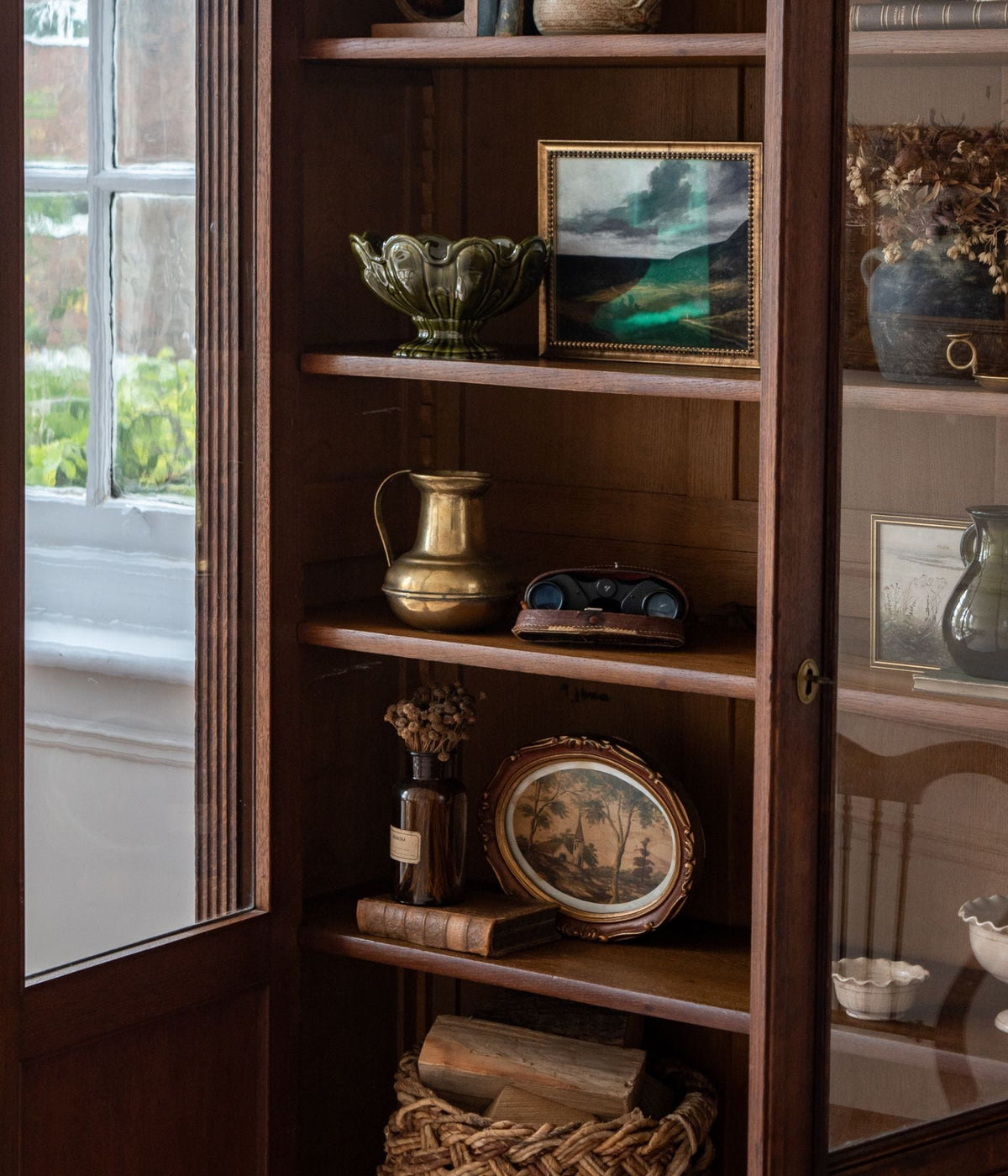 Late-19th Century Oak Glazed Armoire with Reeded Pilasters