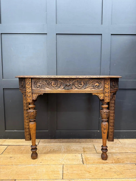 Antique Carved Oak Side Table Console Table Hall Table Drawer Desk Furniture