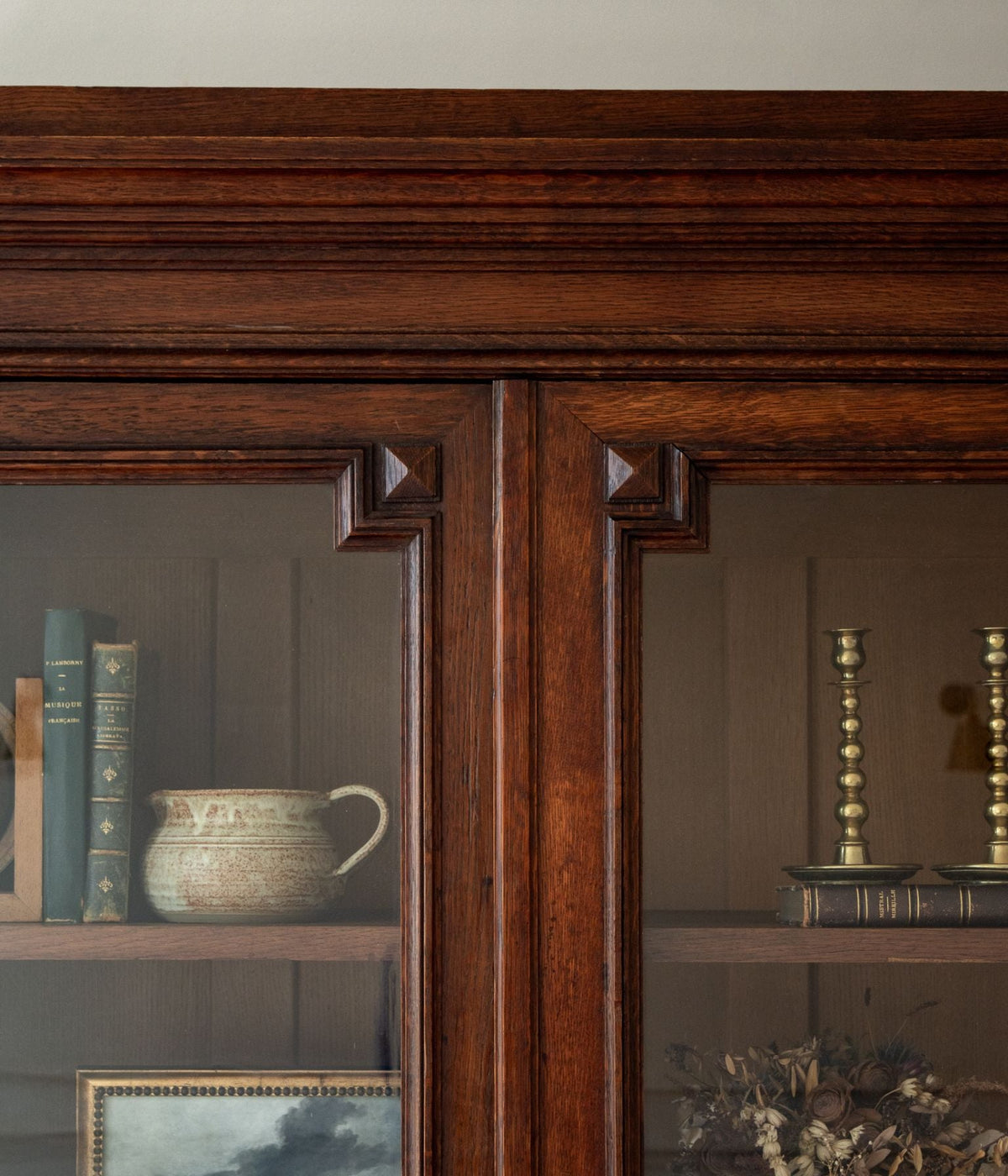 Late-19th Century Oak Glazed Armoire with Reeded Pilasters