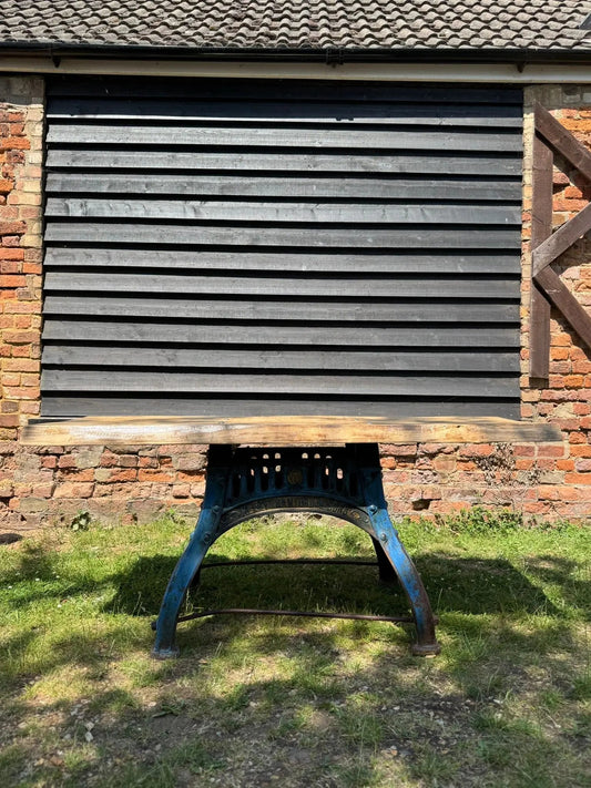 Rustic Industrial Table with Bamford Base & Solid Ash Top – Kitchen Island Desk