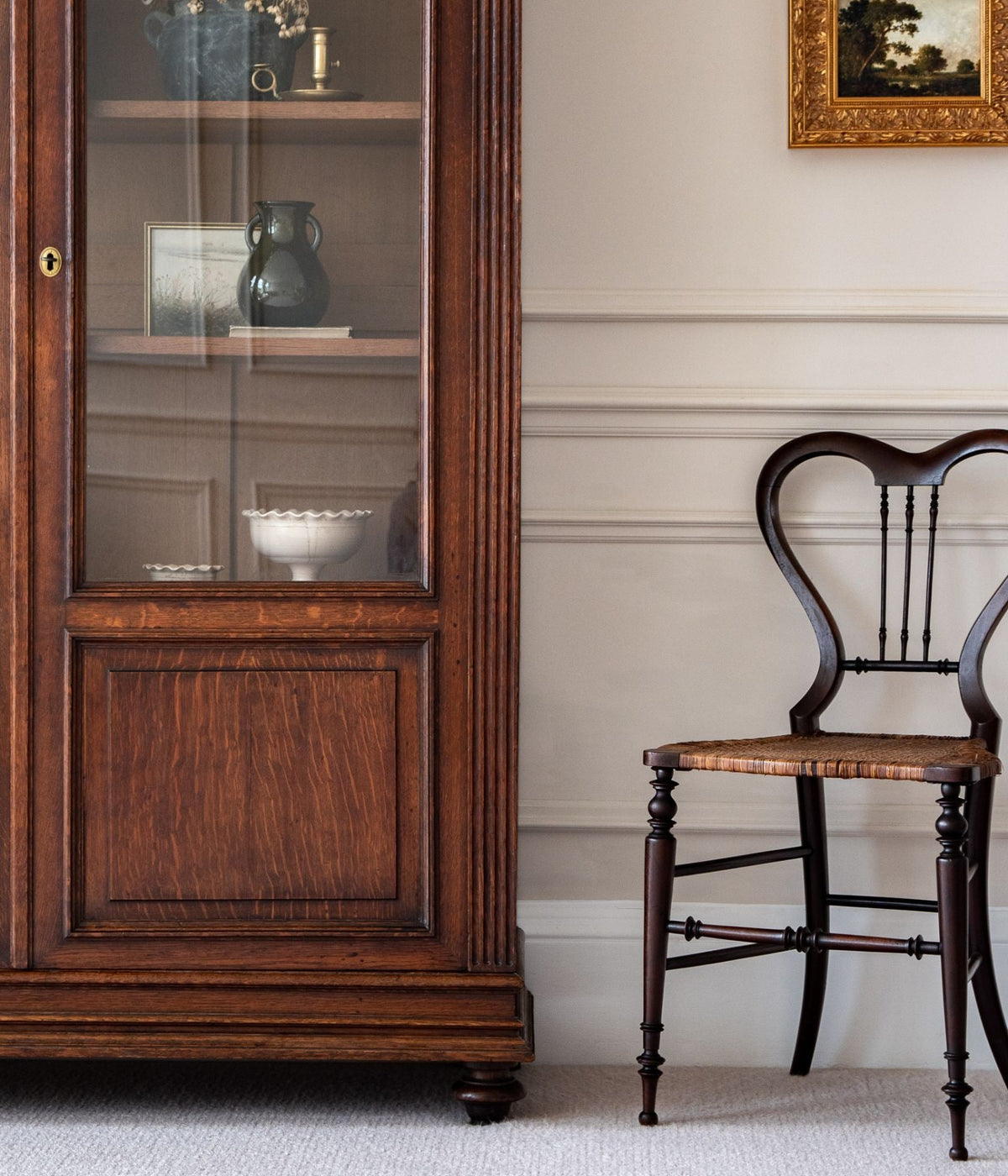 Late-19th Century Oak Glazed Armoire with Reeded Pilasters