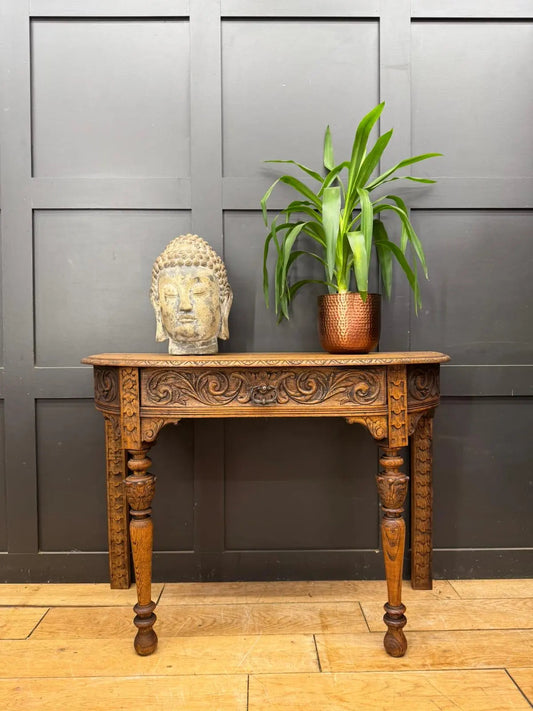 Antique Carved Oak Side Table Console Table Hall Table Drawer Desk Furniture