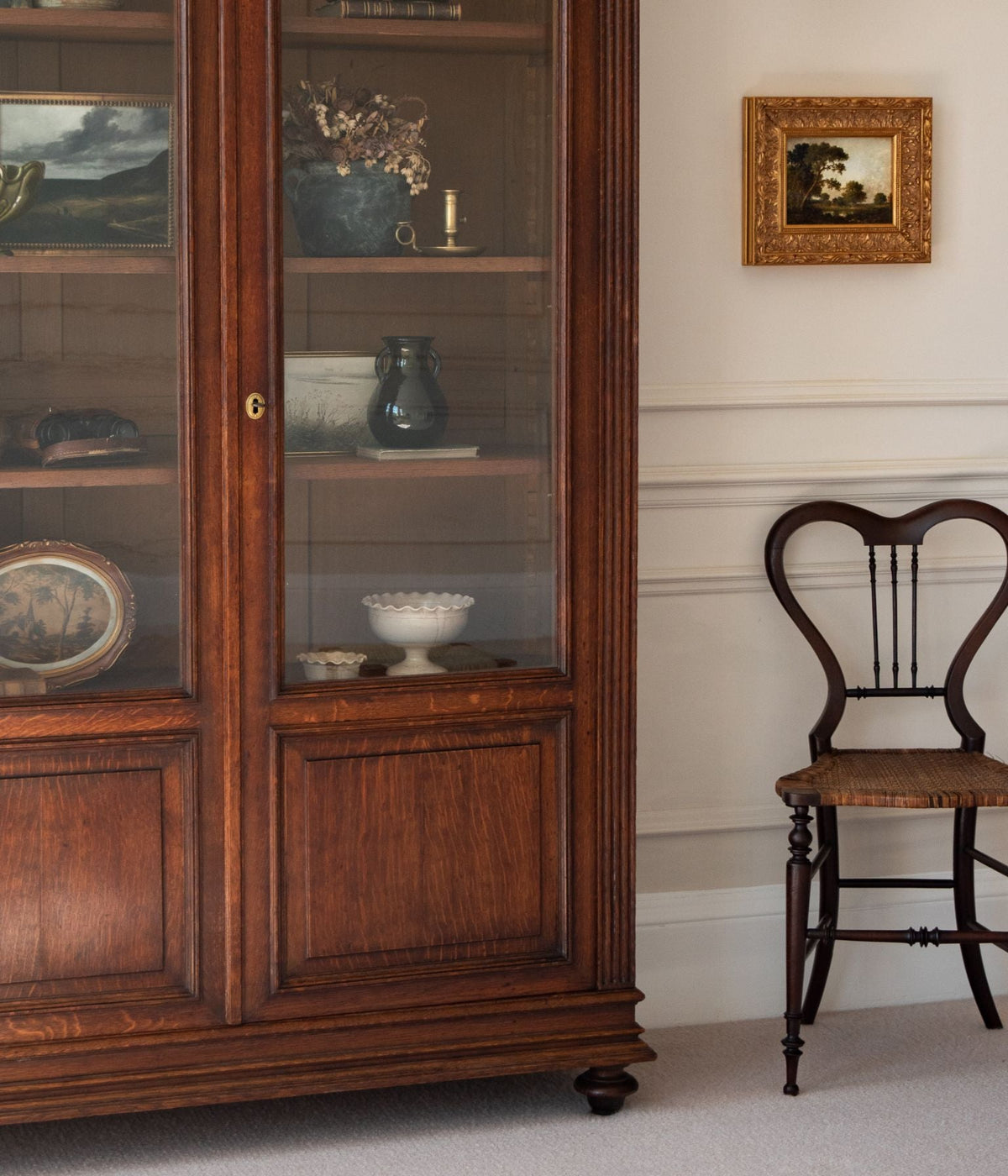 Late-19th Century Oak Glazed Armoire with Reeded Pilasters