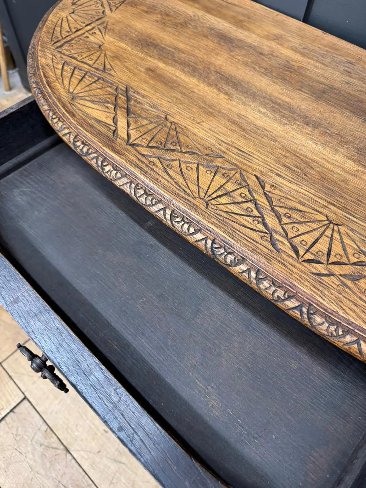 Antique Carved Oak Side Table Console Table Hall Table Drawer Desk Furniture