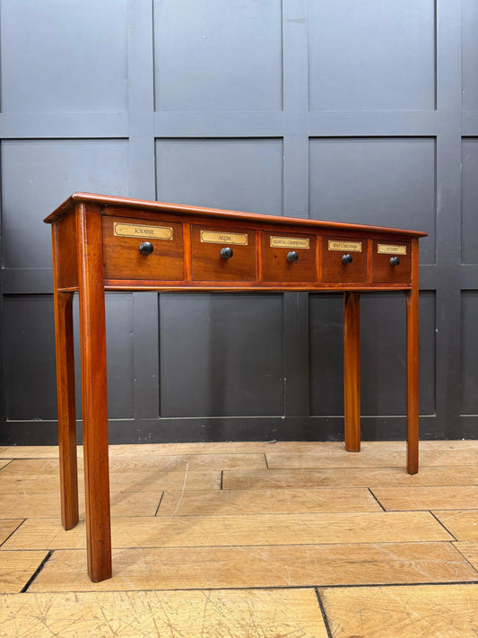 Vintage Mahogany Apothecary Style Five Drawer Console Hall Table Sideboard