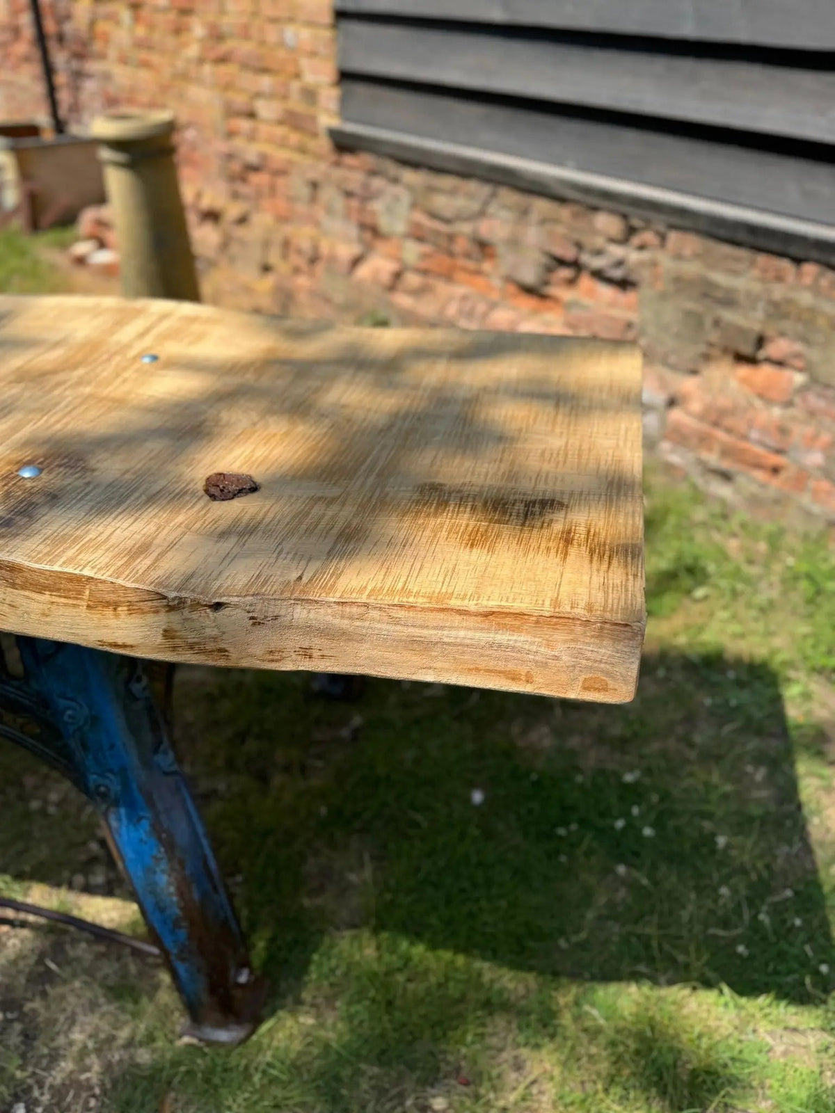 Rustic Industrial Table with Bamford Base & Solid Ash Top – Kitchen Island Desk