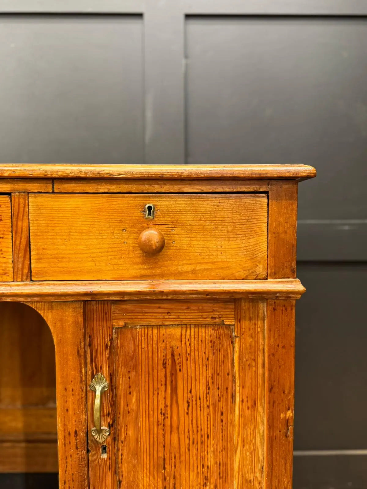 Antique Pine Pedestal Desk Dressing Table with Cupboards & Drawers