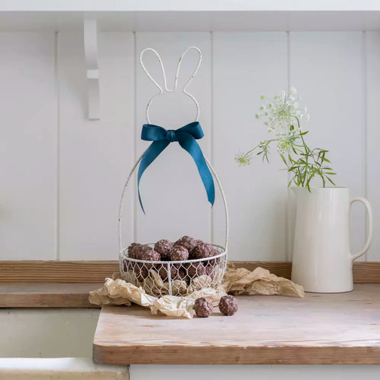 Easter Bunny Wire Basket | Antique White Egg Holder