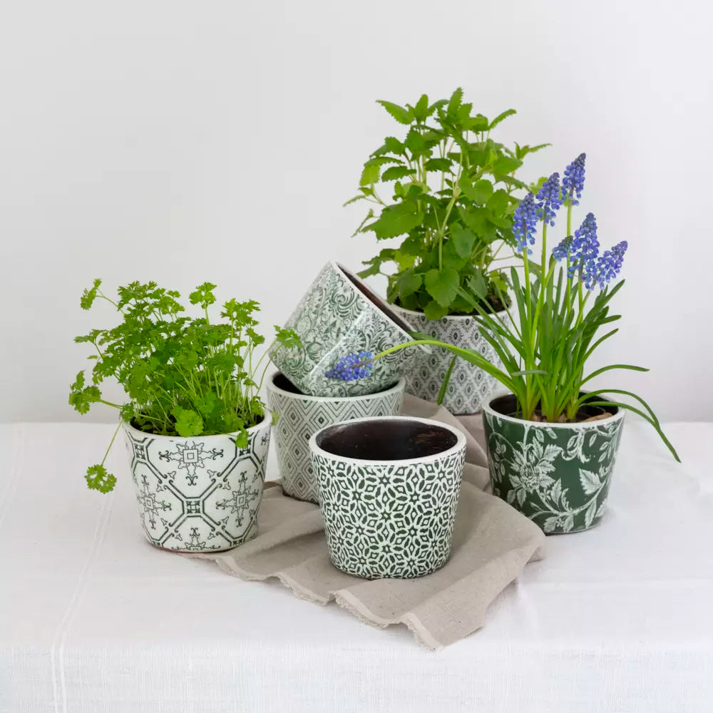 Handcrafted Terracotta Herb Pots | Vintage Green Glazed Planters (14cm)