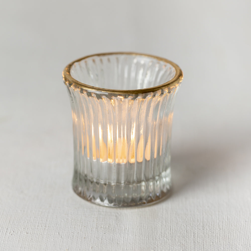 Ribbed T-light with Gold Rim