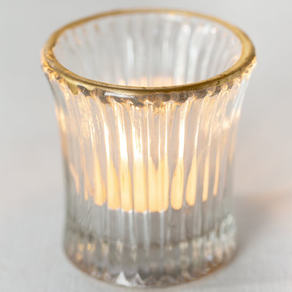 Ribbed T-light with Gold Rim